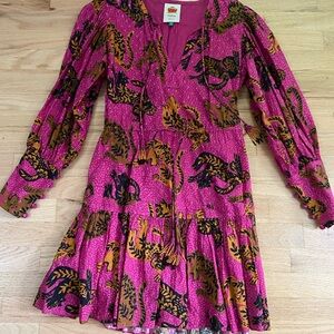 FARM Rio Vibrant Pink and Brown Patterned Dress